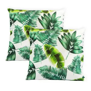 Gardenwize Pair of Outdoor Garden Sofa Chair Furniture Scatter Cushions- Botanical Green Palm Print