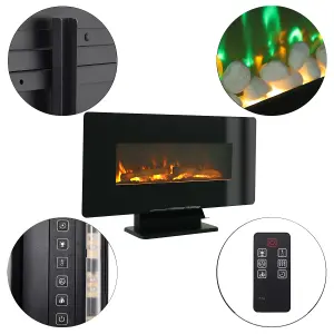 Black Electric Fire Freestanding or Wall Mounted Fireplace Heater 7 Flame Colors 3 Mood Lights Color with Remote Control 42 Inch