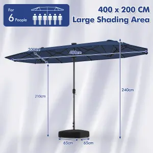 Costway 4M Outdoor Double Sided Parasol Twin Large Patio Umbrella w/ Lights & Base