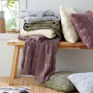 Catherine Lansfield Chunky Marl Knit Cosy 130x170 cm Blanket Throw Olive Green