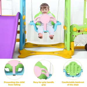 COSTWAY 6 in 1 Kids Slide Swing Set Climbing Slide Playset W/ Basketball & Soccer Goal