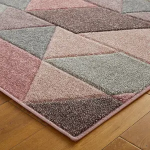 Modern Easy to Clean Geometric Pink Rug for Dining Room-80cm X 150cm