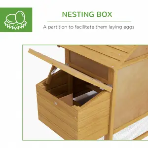 PawHut Chicken Coop Hen Cage Small Animal Hutch Nesting Box Outdoor Run Natural