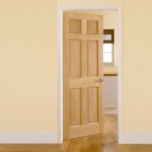 6 panel Unglazed Oak veneer Internal Door, (H)1981mm (W)762mm (T)35mm