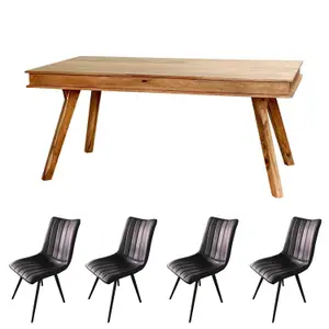 Indus Wooden Medium Size Dining Table Set And 4 Chairs