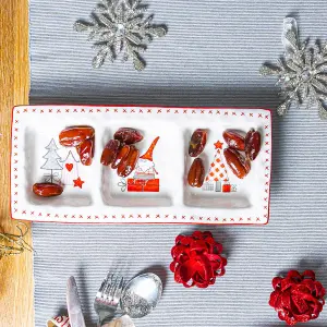 Nicola Spring - Patchwork Christmas Snack Plate - 32 x 13.5cm - White