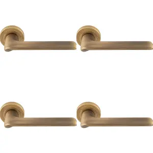 4 PACK - Contemporary Flat Door Handle Set - Antique Brass Smooth Lever on Round Rose