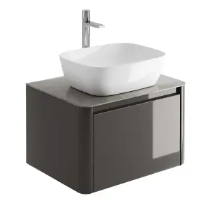 Mayfair Gloss Dark Grey Wall Hung Bathroom Vanity Unit with Grey Marble Countertop (W)650mm (H)406mm