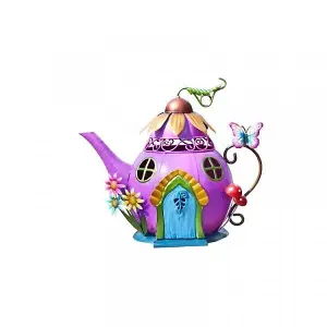 Teapot Studio Garden Ornament Waterproof Fairy House Outdoor Decoration Fun Metal Hand Painted Decor Weatherproof