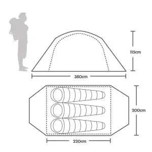 Berghaus Grampian 3 Man Dome Tent with Sewn in Groundsheet