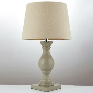 Classic Wooden Table Lamp Ivory & Off White Linen Shade Pretty Bedside Light