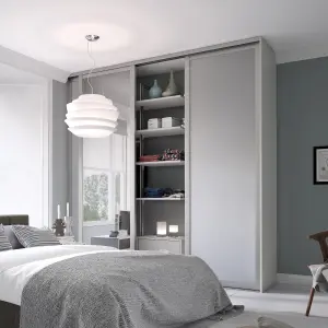 Contemporary Shaker Mirrored Dove grey 3 door Sliding Wardrobe Door kit (H)2260mm (W)2592mm