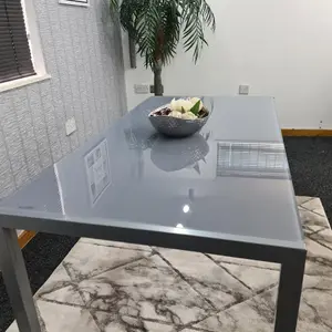 Dining Table Grey Glass Kitchen Place for 4 Seats, Dining Table Only (Grey H 75 x L 120 x W 70 cm)