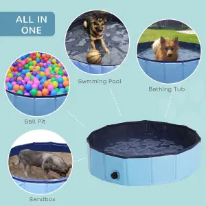 PawHut Pet Paddling Pool Cat Dog Indoor/ Outdoor Foldable 80cm Diameter Blue