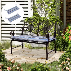 Outsunny 2 PCS Patio Bench Swing Chairs Garden Chairs Cushion Mat Strips Blue