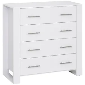 HOMCOM Chest Of 4 Drawers Home Storage Clothes Cabinet Metal Handles Base White