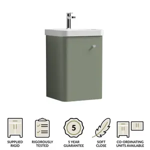 Wall Hung 1 Door Vanity Unit with Ceramic Sink - 400mm - Satin Green