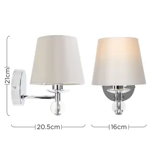 ValueLights Bryantt Pair of Polished Chrome and Crystal Detail Wall Light Fittings with Grey Fabric Shades