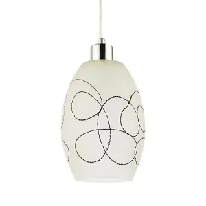 Contemporary Frosted White Crackle Glass Pendant Light Shade with Black Swirls