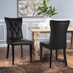 Dining Chair Set of 2 Black PU Leather High Backrest Dining Chairs