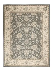 Grey Ivory Aqua Luxurious Traditional Easy to clean Rug for Dining Room Bed Room and Living Room-76 X 366cm (Runner)