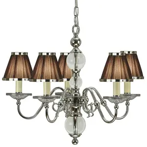 Flemish Ceiling Pendant Chandelier Polished Nickel & White Shades 9 Lamp Light