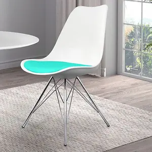 Soho White and Aqua Blue Plastic Dining Chair with Chrome Metal Legs