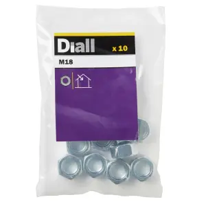 Diall M18 Carbon steel Lock Nut, Pack of 10