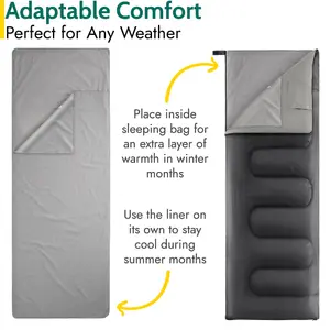 Sleeping Bag Liner Single Adult Envelope Rectangle Lightweight With Pillow Slot