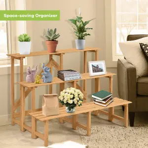 Costway 3-Tier Wooden Plant Stand Holder Flower Display Shelf Freestanding Ladder Rack