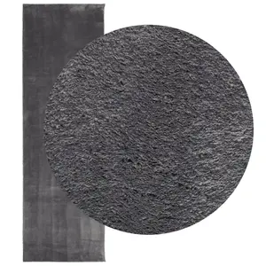 Rug HUARTE Short Pile Soft and Washable Anthracite 80x250 cm