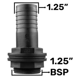 1.25" (32mm)Water butt /rain barrel/water storage tank barbed hosetail for overflow/outlet 1.25" bsp thread requires a 42mm hole