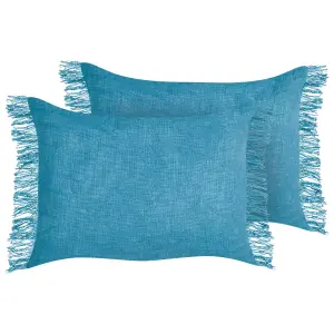 Set of 2 Cushions MABA Cotton Solid Blue