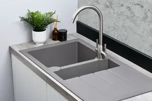 Liquida LP15GR 1.5 Bowl Composite Reversible Inset Grey Kitchen Sink With Waste