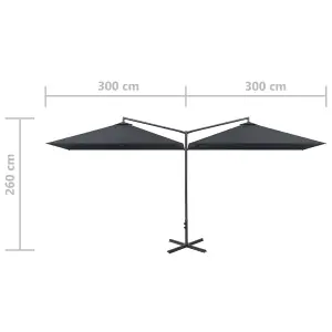 Berkfield Double Parasol with Steel Pole Anthracite 600x300 cm