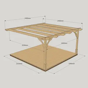 Premium Wall Mounted Pergola and Decking Kit - Wood - L240 x W240 cm - Rustic Brown