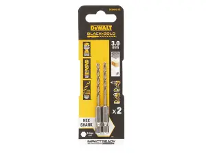 DEWALT Black and Gold Hex HSS-G Drill Bits 3.0mm Pack of 2