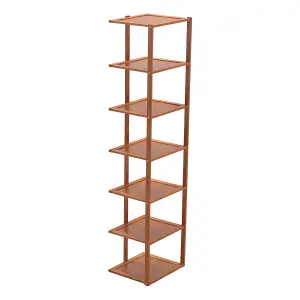 7-Shelf Brown Vertical Corner Bamboo Shoe Rack Shoe Storage Space Saving Display Shelf 109 cm(H)