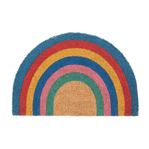 Nicola Spring - Coir Half Moon Door Mat - 60 x 40cm - Rainbow Pastel