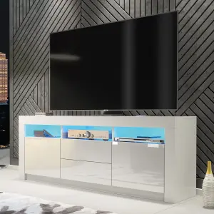 Shine TV Unit 160cm White with High Gloss Doors and LED Lighting - Creative Furniture