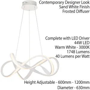 LED Ceiling Pendant Light 44W Warm White 630mm White Loop Feature Strip Lamp