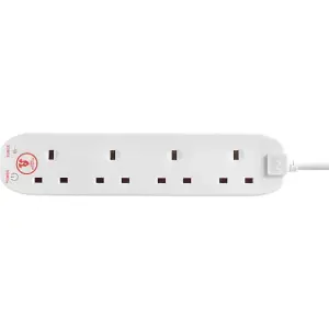 Masterplug 4 Socket Extension Lead with Surge Protection, 4 Metres, White