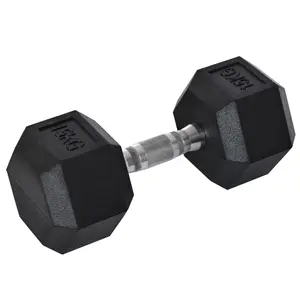 HOMCOM 15KG Single Rubber Hex Dumbbell Portable Hand Weights for Home Gym