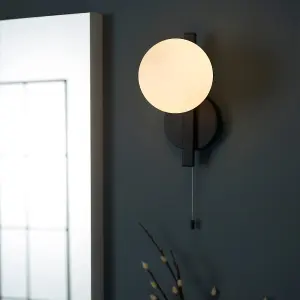 Luminosa Riomaggiore Bathroom Wall Lamp Matt Black & Matt Opal Glass IP44