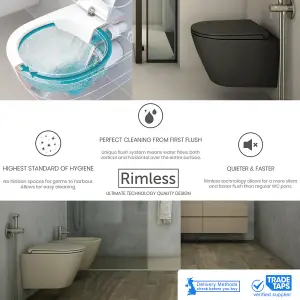 Modern Rimless Wall Hung Pan & Soft Close Seat Round Square Bathroom Toilet