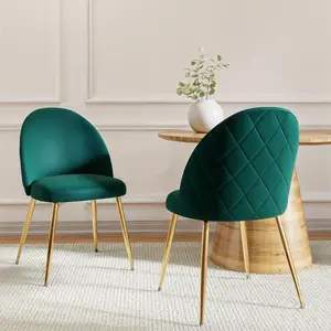 4x Velvoro Green Luxurious Velvet Dining Chairs With Gold Legs