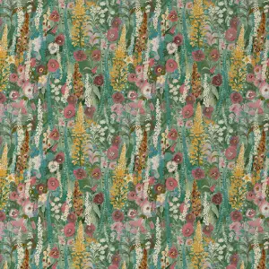 Grandeco Handpainted Delphinium Forest Floral Garden Textured Wallpaper, Green Pink