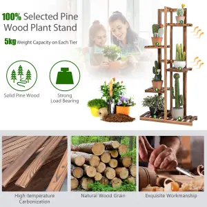 Costway 5 Tier Flower Stand Wooden Vertical Potted Plant Rack Home Garden Freestanding Display Shelf