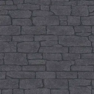 Erismann Imitations 2 Faux Glitter Brick Wall Stone Wallpaper Charcoal Black 10091-15