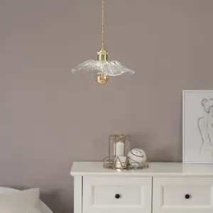 ValueLights Cassia Gold Hanging Pendant Ceiling Light with Clear Glass Flower Shade - LED Bulb Included